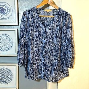 Hope & Harlow Women’s 3/4 Length Sleeve V-neck Blue Blouse Size S